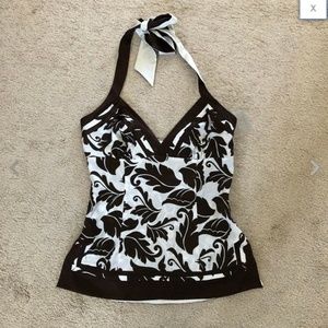 Reversible Damask Floral Print Silk Halter Top S